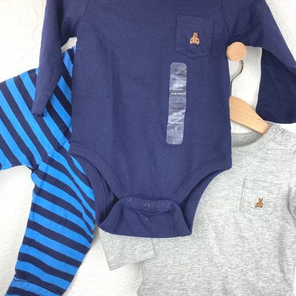 GAP set of 3 Pant and Onesies Navy Blue, Blue and Light Gray 12-18 Months - Picture 1 of 14